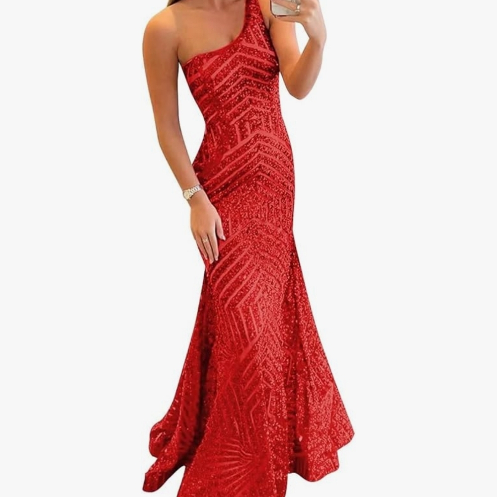 Mermaid Sequin Prom Dress One Shoulder Long Sparkly Formal Evening Ball Gown